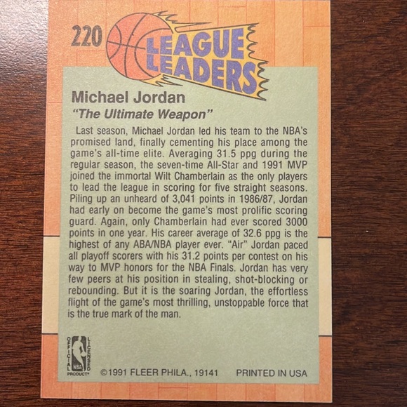 Michael Jordan Fleer 1991 League Leaders Mint Condition - Picture 2 of 2